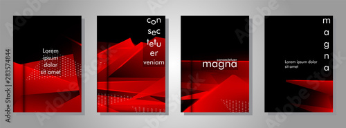 set the triangle background light header banner. Abstract composition of 3D triangles. Modern geometric red insulated black background