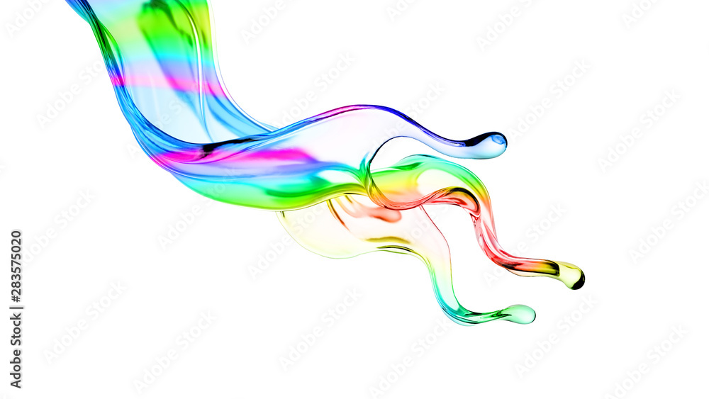 Obraz premium Splash of multi-colored transparent liquid. 3d illustration, 3d rendering.