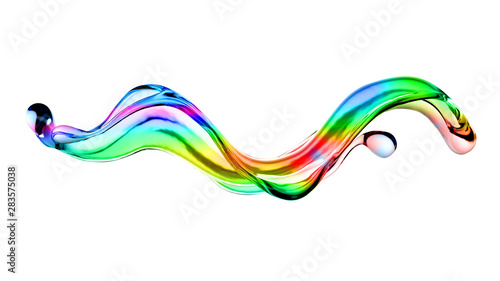 Splash of multi-colored transparent liquid. 3d illustration, 3d rendering.