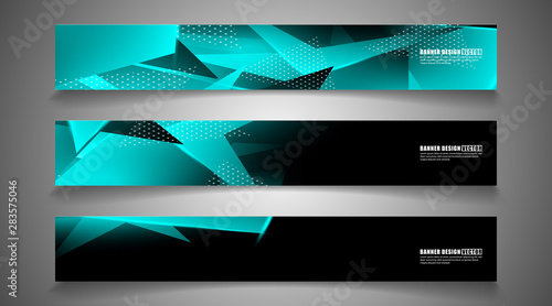 set the triangle background light header banner. Abstract composition of 3D triangles. Modern geometric blue insulated black background