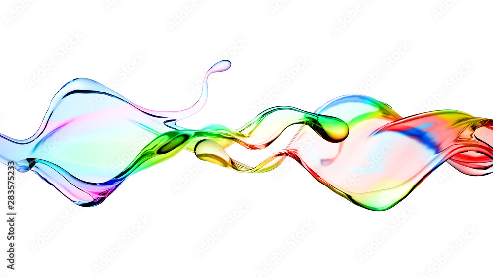 Fototapeta premium Splash of multi-colored transparent liquid. 3d illustration, 3d rendering.