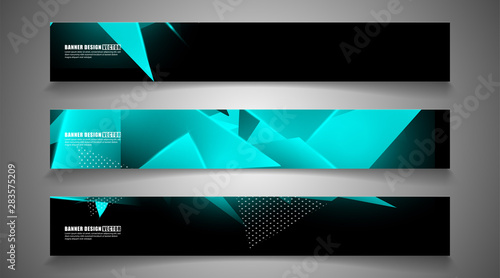 set the triangle background light header banner. Abstract composition of 3D triangles. Modern geometric blue insulated black background