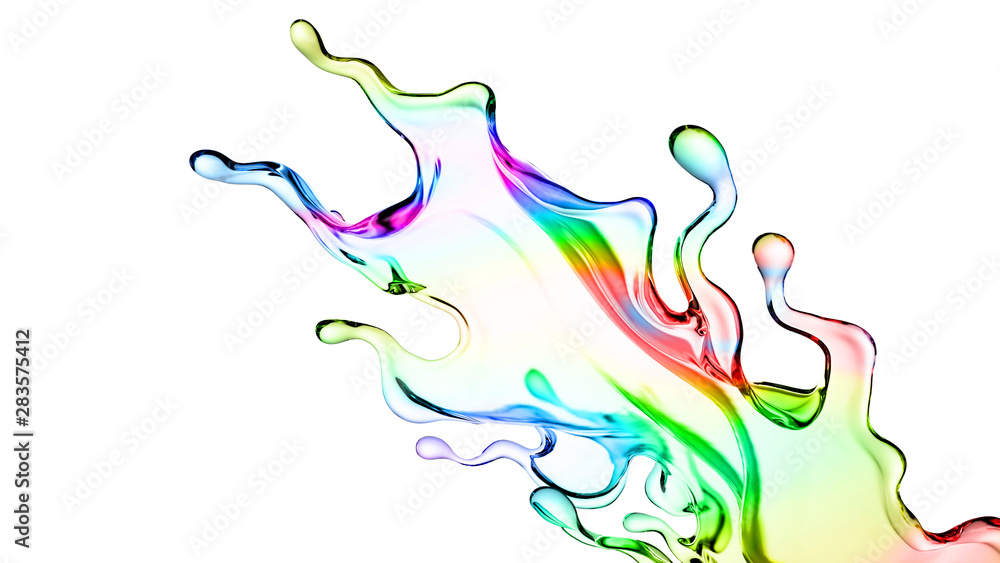 Splash of multi-colored transparent liquid. 3d illustration, 3d rendering. Splash of multi-colored transparent liquid. 3d illustration, 3d rendering.