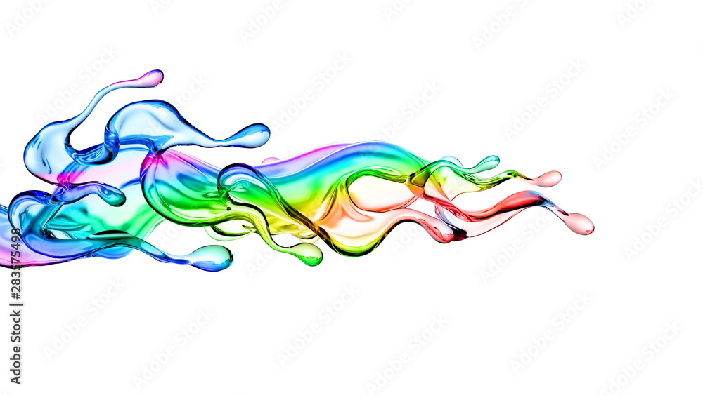 Splash of multi-colored transparent liquid. 3d illustration, 3d rendering. Splash of multi-colored transparent liquid. 3d illustration, 3d rendering.