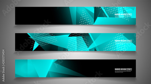 set the triangle background light header banner. Abstract composition of 3D triangles. Modern geometric blue insulated black background