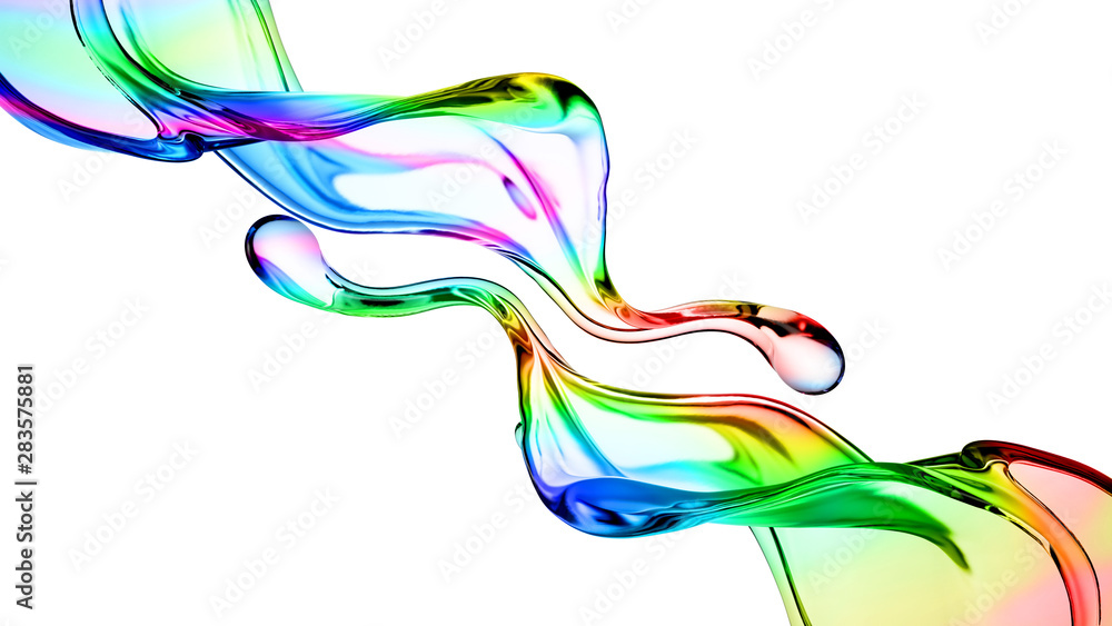 Splash of multi-colored transparent liquid. 3d illustration, 3d rendering. Splash of multi-colored transparent liquid. 3d illustration, 3d rendering.