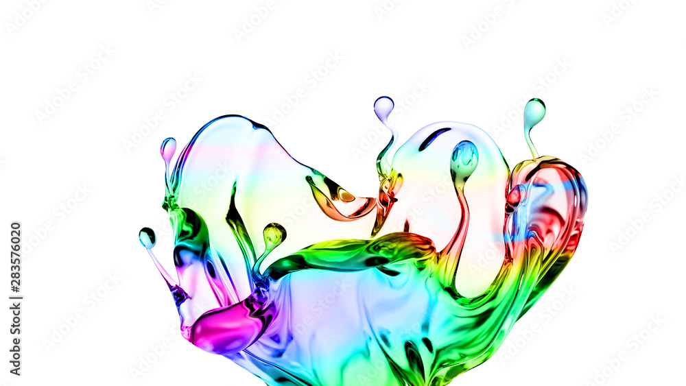 Splash of multi-colored transparent liquid. 3d illustration, 3d rendering. Splash of multi-colored transparent liquid. 3d illustration, 3d rendering.