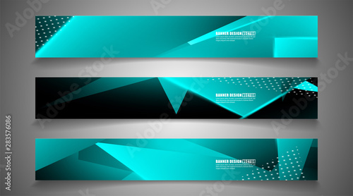 set the triangle background light header banner. Abstract composition of 3D triangles. Modern geometric blue insulated black background