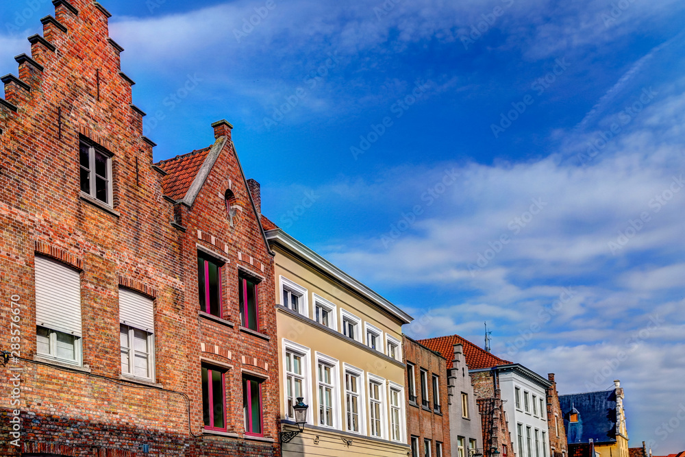 Iconic buildings along the streets of Bruges Belgium