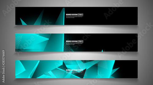 set the triangle background light header banner. Abstract composition of 3D triangles. Modern geometric blue insulated black background