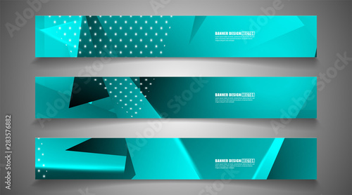 set the triangle background light header banner. Abstract composition of 3D triangles. Modern geometric blue insulated black background