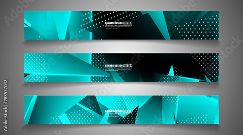 set the triangle background light header banner. Abstract composition of 3D triangles. Modern geometric blue insulated black background