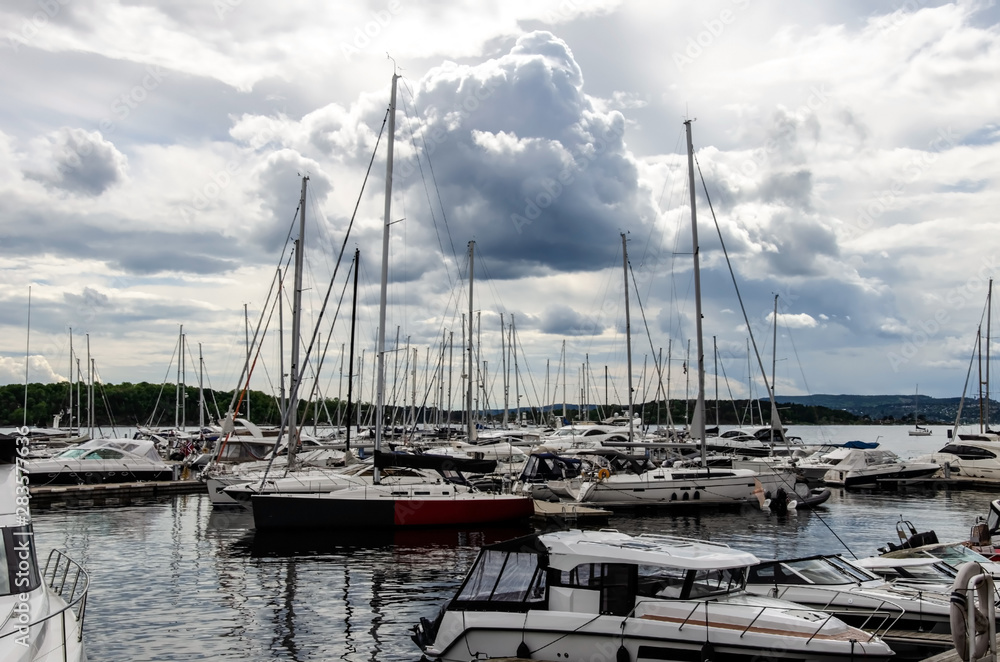 Yacht parking in Oslofjord Bay