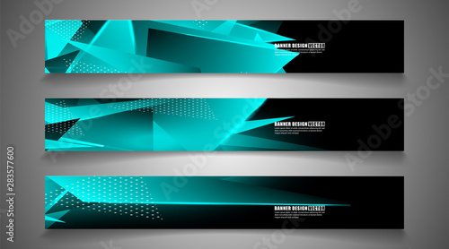 set the triangle background light header banner. Abstract composition of 3D triangles. Modern geometric blue insulated black background