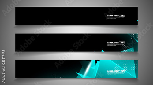 set the triangle background light header banner. Abstract composition of 3D triangles. Modern geometric blue insulated black background