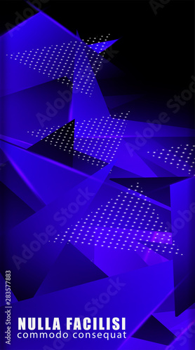 Triangular background. Abstract composition of 3D triangles. The geometric background of modern blue is insulated black