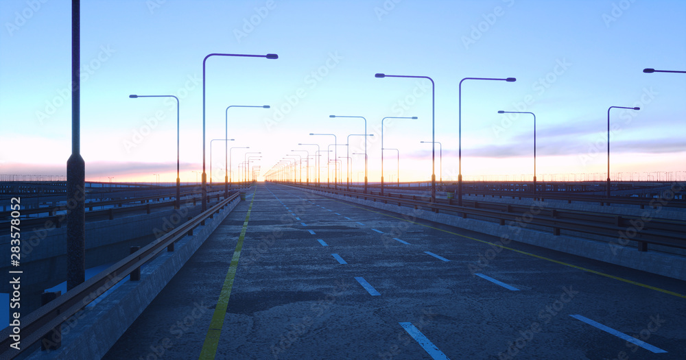 Empty highway, concrete road. 3D illustration. 