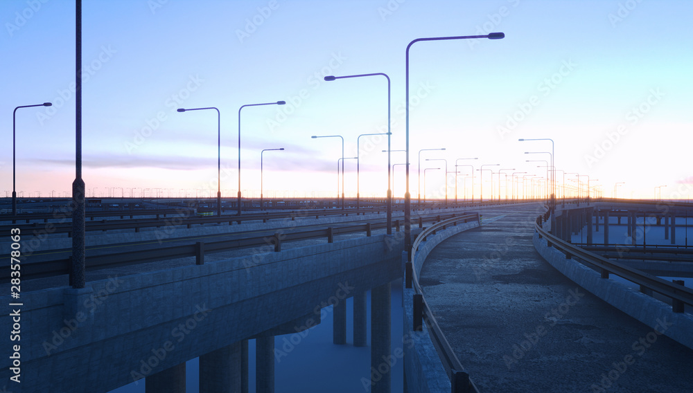 Empty highway, concrete road. 3D illustration. 
