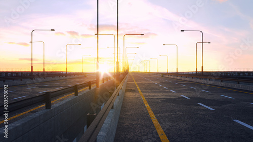 Empty highway  concrete road. 3D illustration. 