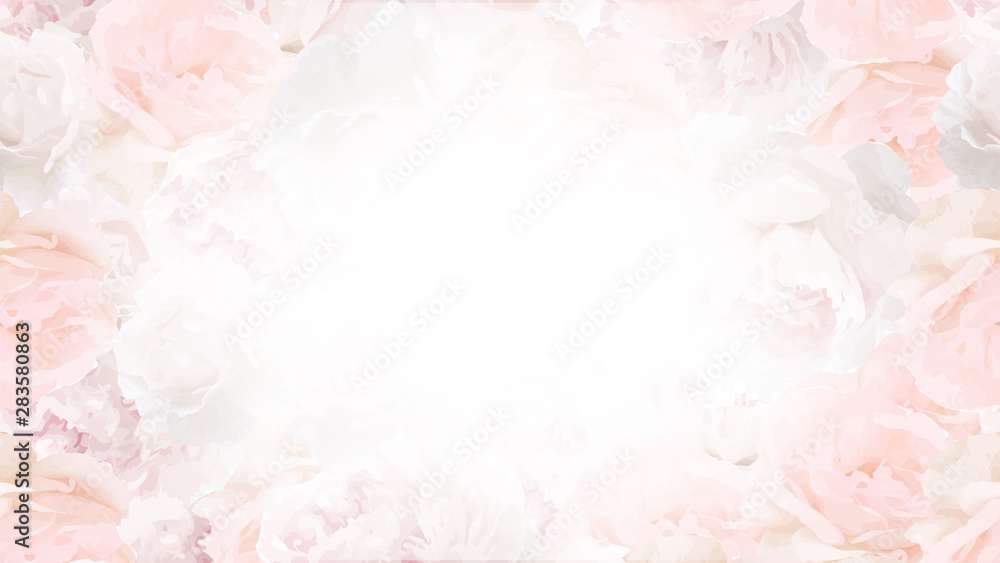 Web vector background 1920, 1080 px.Web background with beautiful roses . Pink color roses. White center