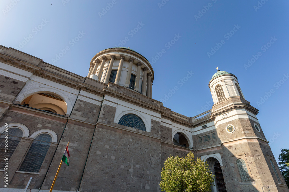 Esztergom Basilica in Hungary on a hot summer day.