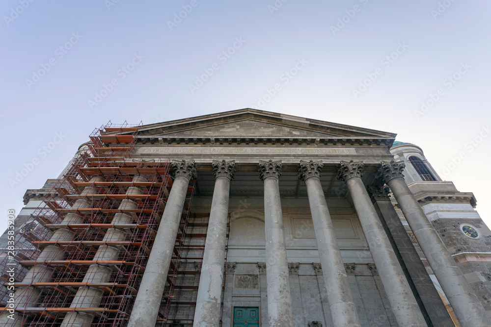 Naklejka premium Esztergom Basilica in Hungary on a hot summer day.