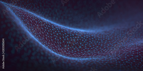 Three-dimensional mesh of lines and dots in abstract form in technology concept. Image to use as background.