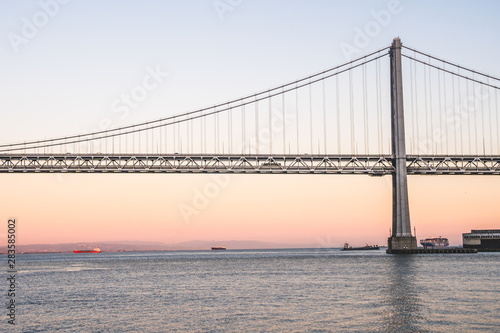 View of the Oakland Bay Bridge on a clear sunny day, San Francisco, California