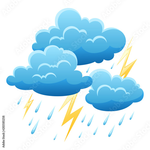 Background with thunderstorm. Illustration of clouds, rain and lightning.