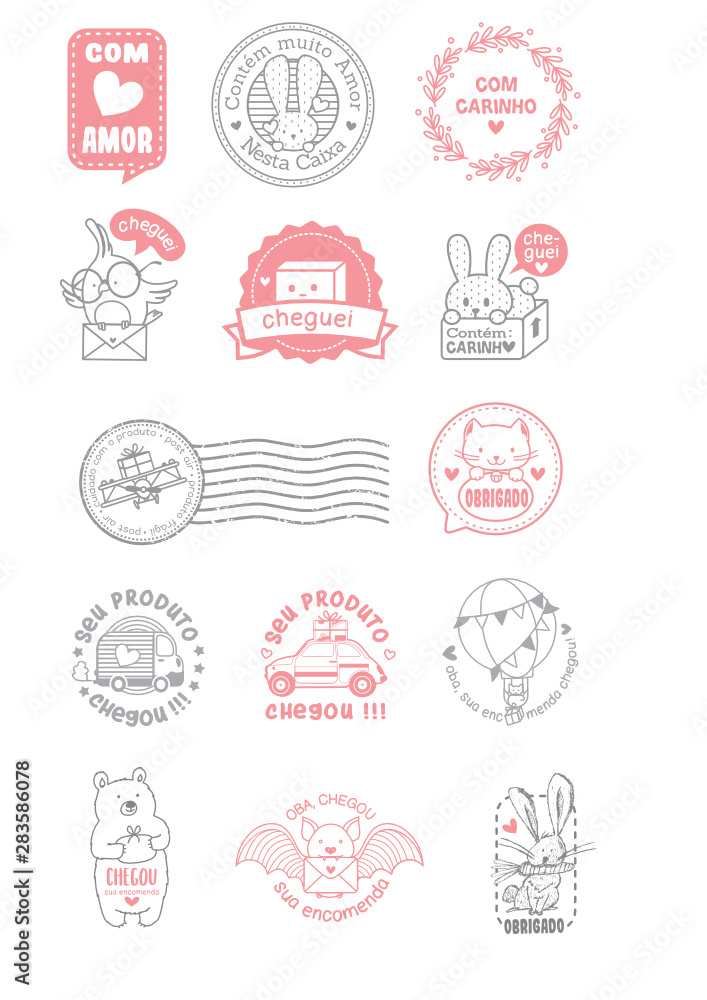 Carimbo para embalagens, caixas, sacolas, agradecimento, selos postais