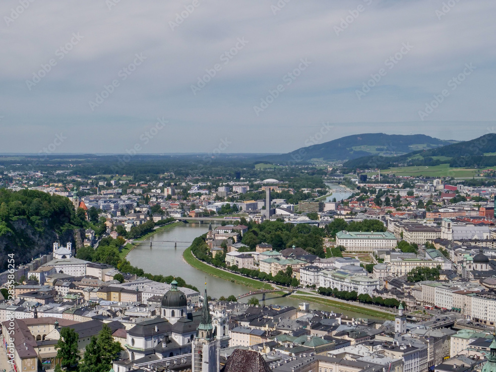 Salzburg Skyline view from Castle, Austria, circa August 6th 2019