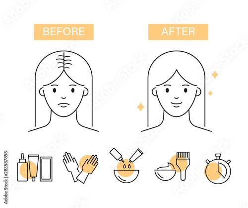 Before and after: Hair dyeing vector illustration outline style