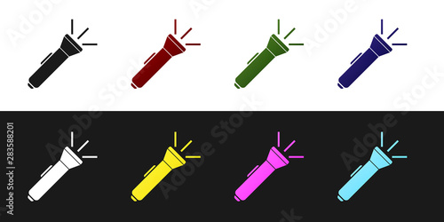 Set Flashlight icon isolated on black and white background. Vector Illustration