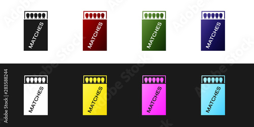 Set Open matchbox and matches icon isolated on black and white background. Vector Illustration