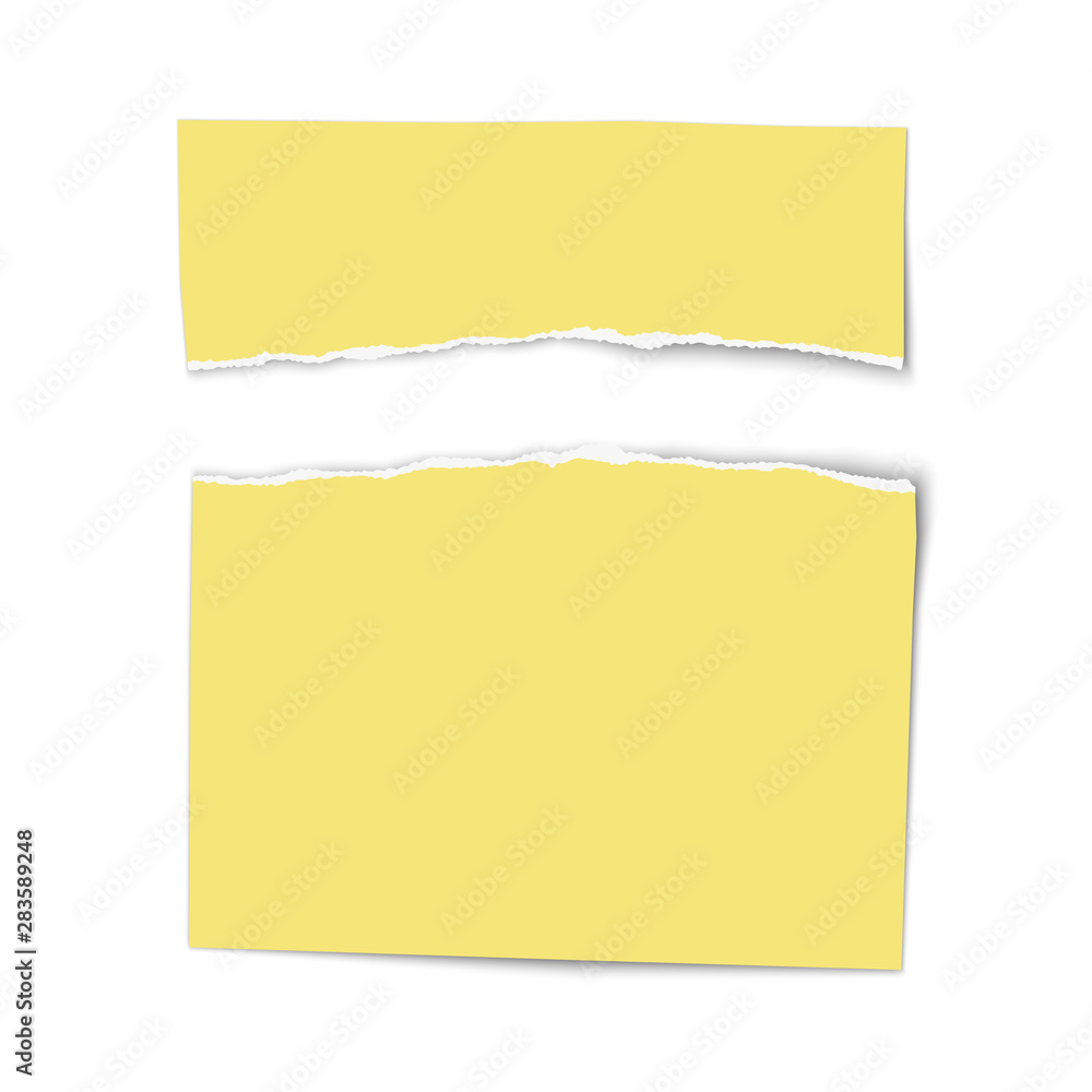 Ripped wisps of yellow note paper lying on white background. Vector illustration. Ripped wisps of yellow note paper lying on white background. Vector illustration.