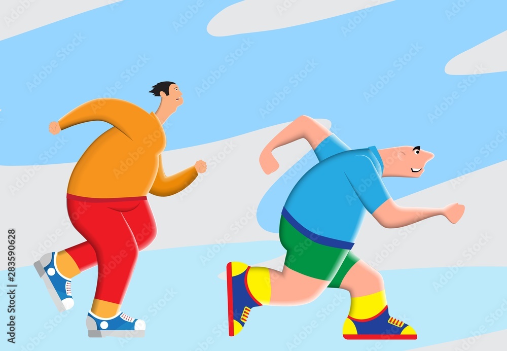 Fototapeta premium Run training. Men train in nature. Vector