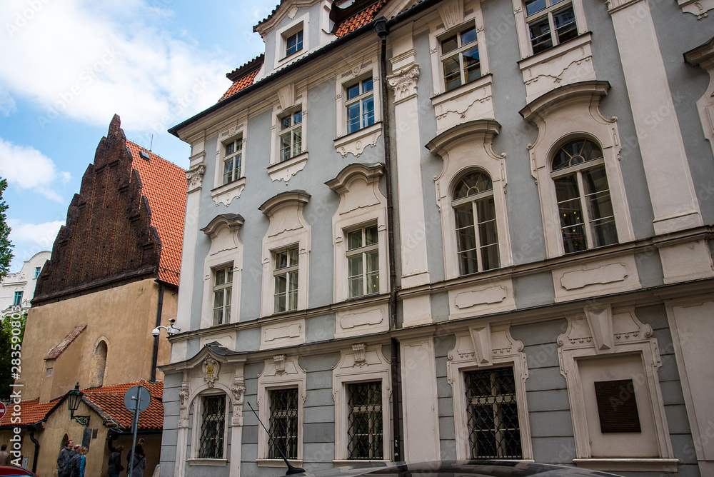 Synagogues and architecture in the Josefov or jewish district of Prague in the Czech Republic