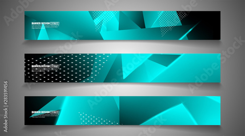 set the triangle background light header banner. Abstract composition of 3D triangles. Modern geometric blue insulated black background