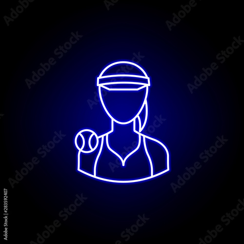 avatar tennis player line icon in blue neon style. Signs and symbols can be used for web logo mobile app UI UX
