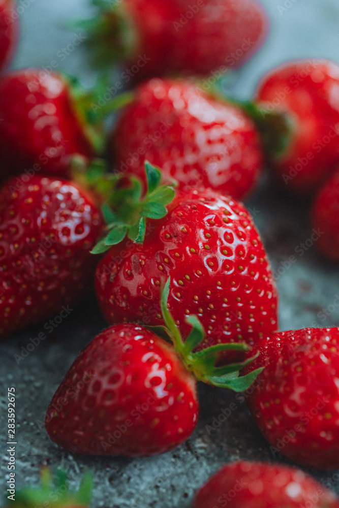 Top of view fresh strawberry on concrete blue board Top of view fresh strawberry on concrete blue board
