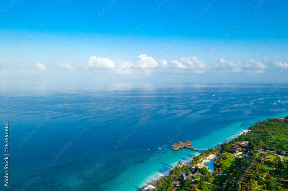 The beautiful tropical Island of Zanzibar aerial view. sea in Zanzibar beach, Tanzania.