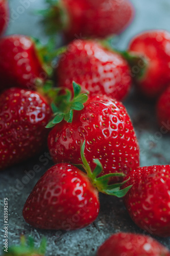 Top of view fresh strawberry on concrete blue board