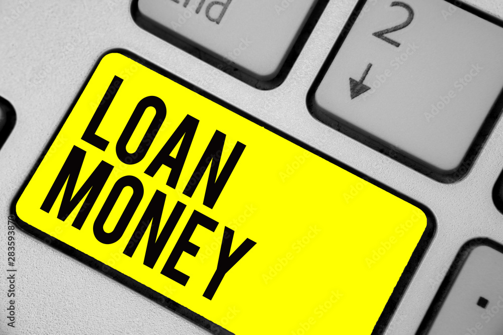 Word writing text Loan Money. Business concept for Something lent or furnished on condition being returned Keyboard yellow key Intention create computer computing reflection document Word writing text Loan Money. Business concept for Something lent or furnished on condition being returned Keyboard yellow key Intention create computer computing reflection document