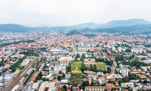 Fototapeta Naklejka Na Ścianę i Meble -  City Graz aerial view with district Jakomini, east railway station