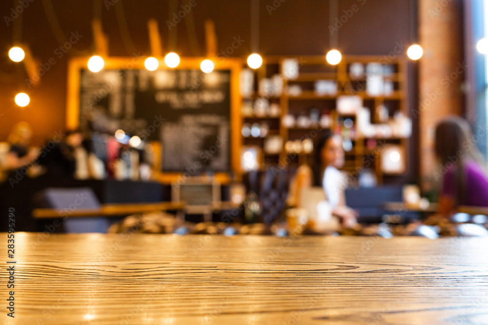 Wooden top table with blurred of coffee shop background. Mockup wooden desk  for display or montage your products. Blur in coffee shop or cafe,  restaurant background. Stock Photo | Adobe Stock