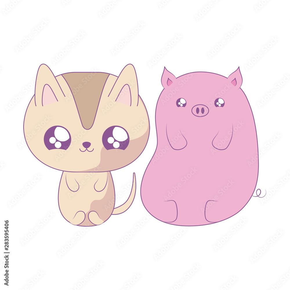 cute cat with piggy baby animals kawaii style cute cat with piggy baby animals kawaii style