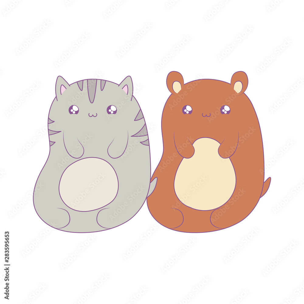 cute cat with bear baby animals kawaii style cute cat with bear baby animals kawaii style