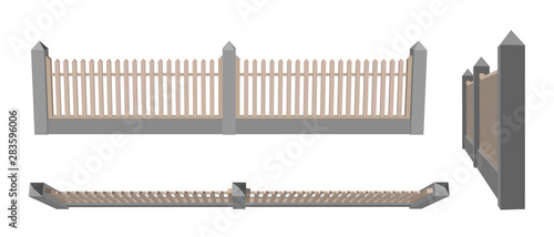 Wooden fence. Isolated on white background. 3d Vector illustration.