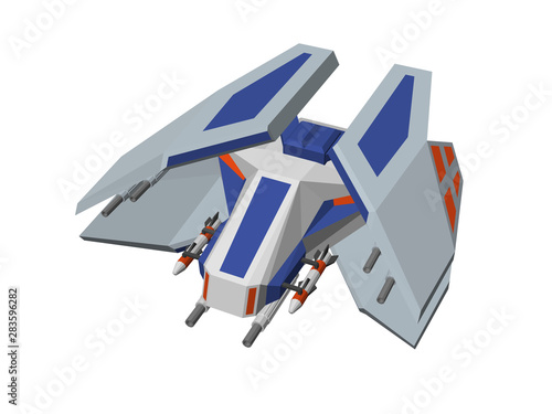 Futuristic spaceship. Isolated on white background. 3d Vector illustration.