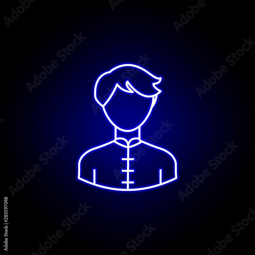 avatar wushu line icon in blue neon style. Signs and symbols can be used for web logo mobile app UI UX